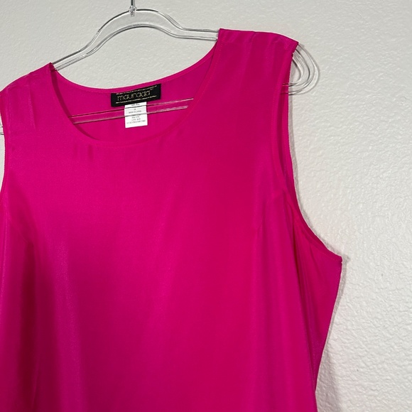 Maurada plus size 1X sleeveless blouse Hot pink 100% silk vintage satin - Picture 5 of 9